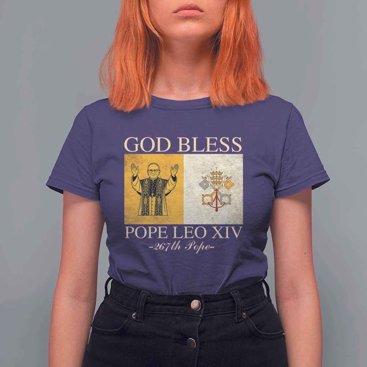 God Bless Pope Leo XIV T Shirt For Women 267th Pope Vatican Flag