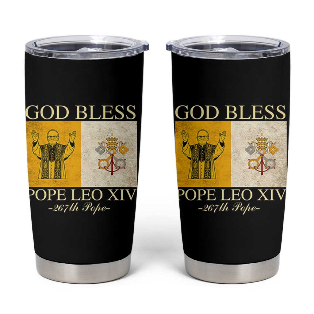 God Bless Pope Leo XIV Tumbler Cup 267th Pope Vatican Flag
