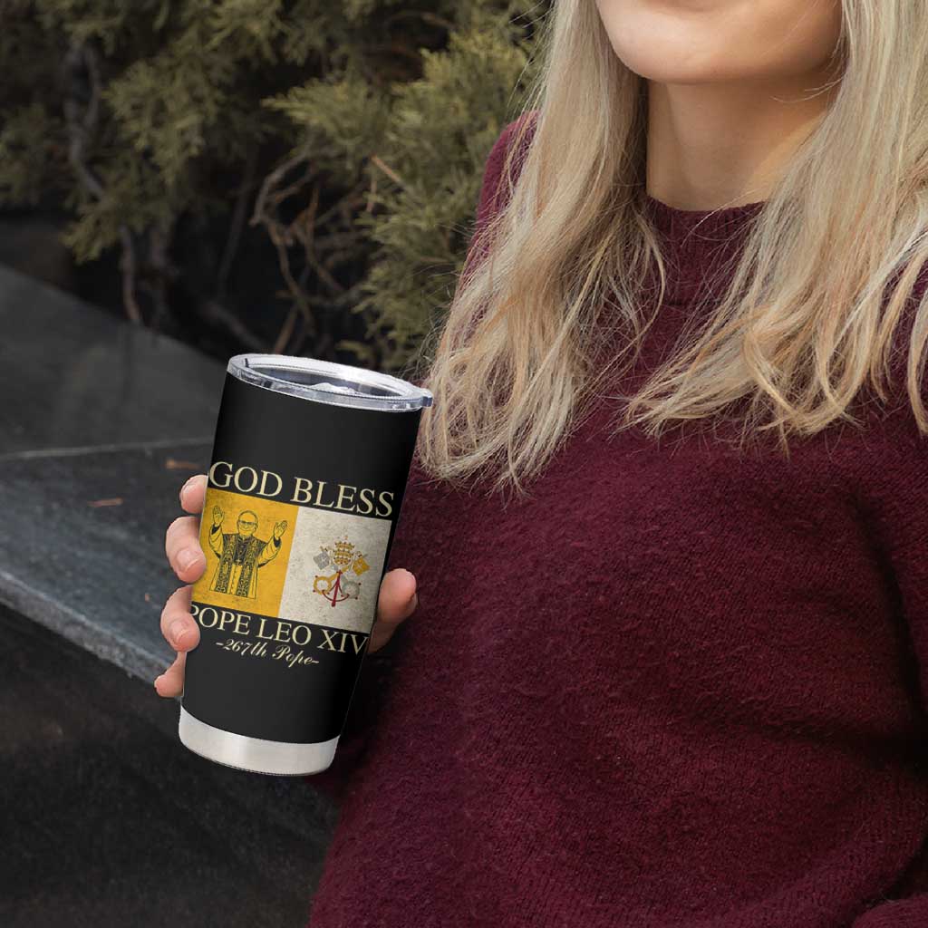 God Bless Pope Leo XIV Tumbler Cup 267th Pope Vatican Flag