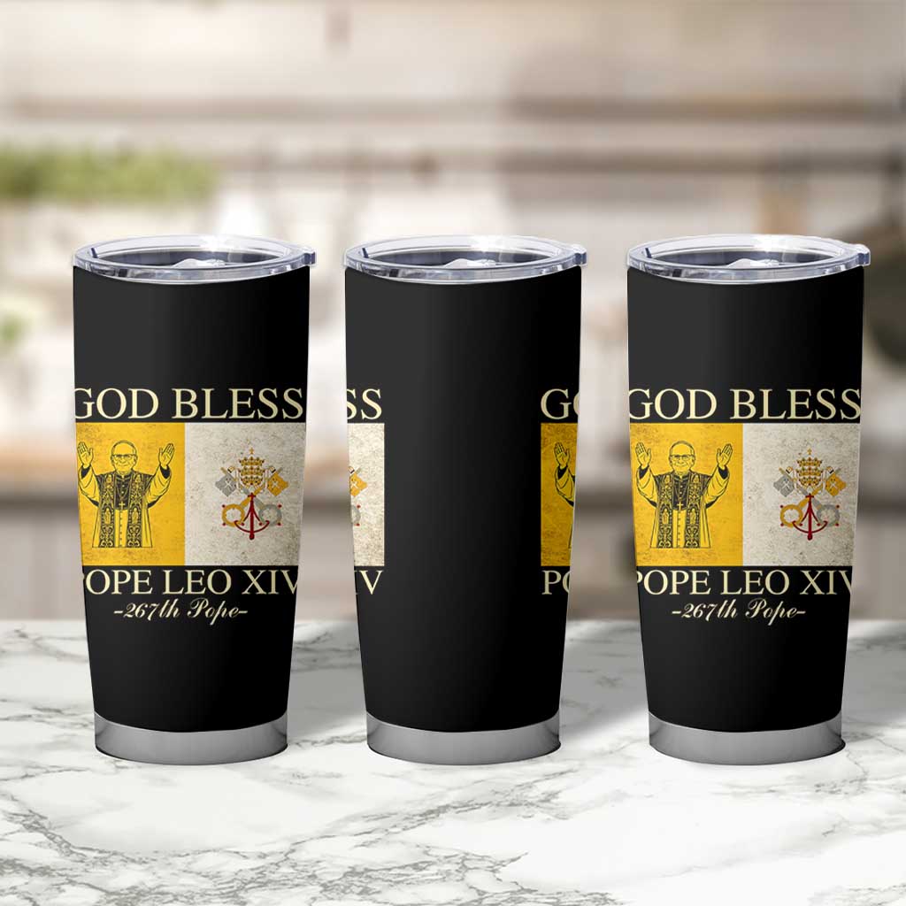 God Bless Pope Leo XIV Tumbler Cup 267th Pope Vatican Flag