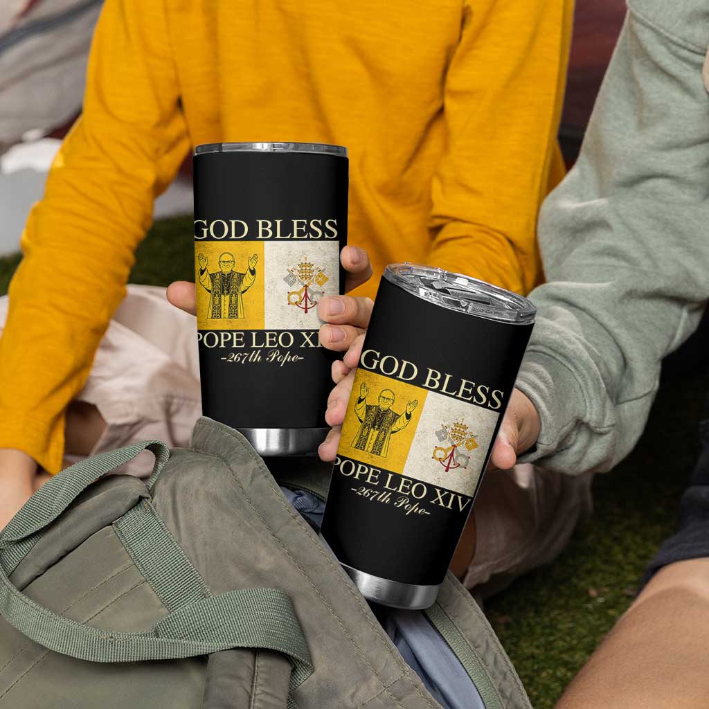 God Bless Pope Leo XIV Tumbler Cup 267th Pope Vatican Flag