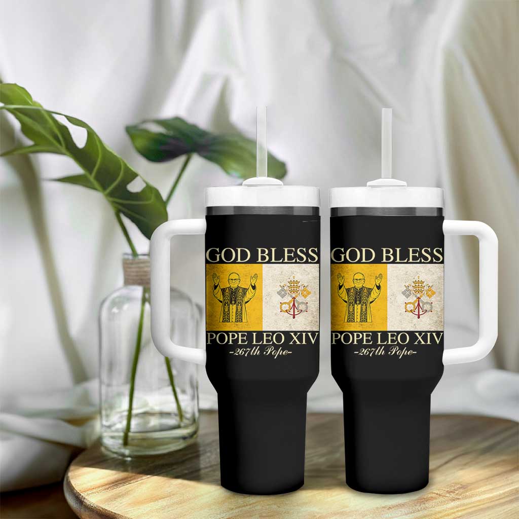 God Bless Pope Leo XIV Tumbler With Handle 267th Pope Vatican Flag