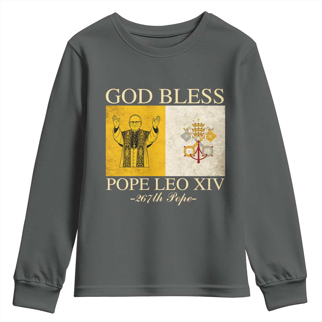 God Bless Pope Leo XIV Youth Sweatshirt 267th Pope Vatican Flag