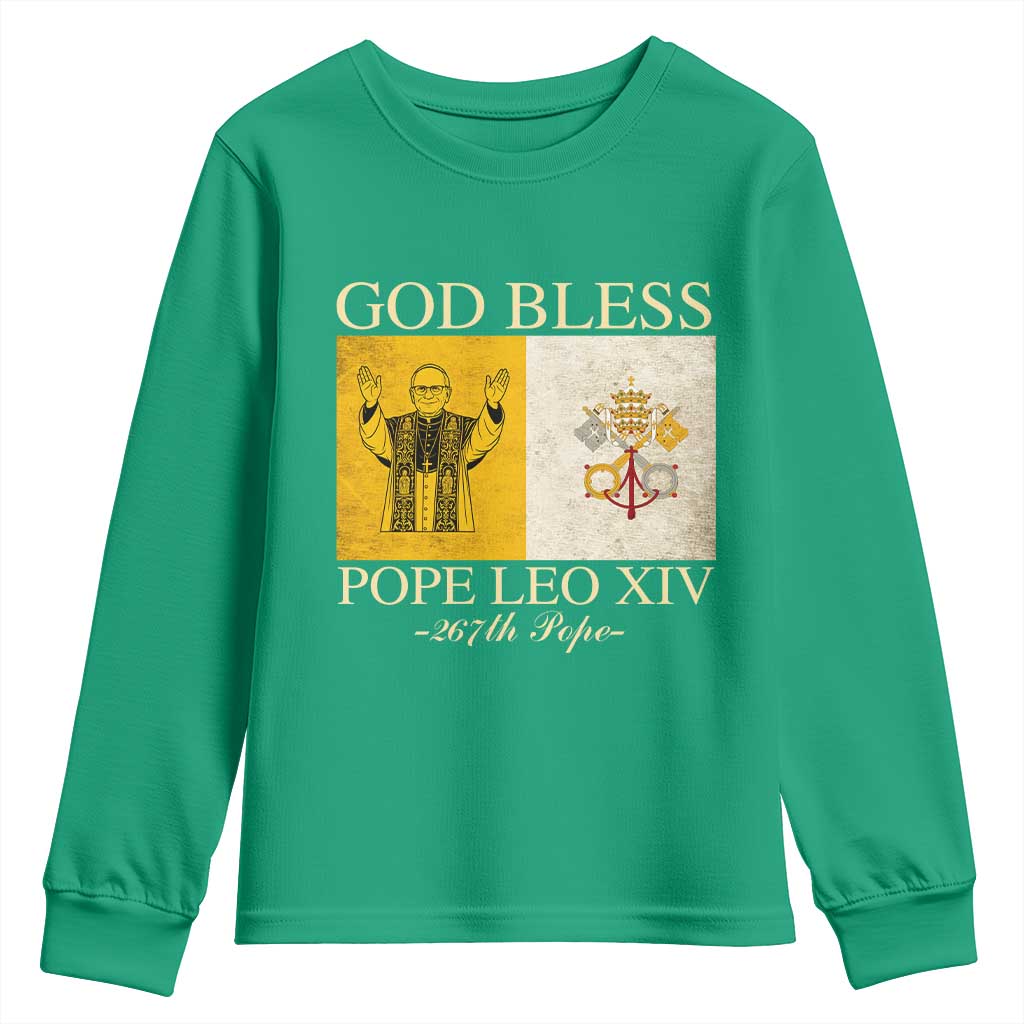 God Bless Pope Leo XIV Youth Sweatshirt 267th Pope Vatican Flag