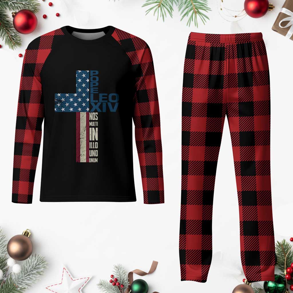 267th Pope Leo XIV Plaid Pajama Set Nos Multi In Illo Uno Unum American Cross - Wonder Print Shop
