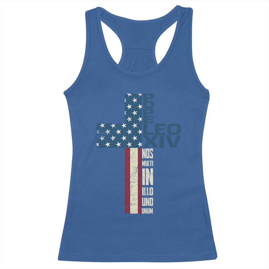 267th Pope Leo XIV Racerback Tank Top Nos Multi In Illo Uno Unum American Cross