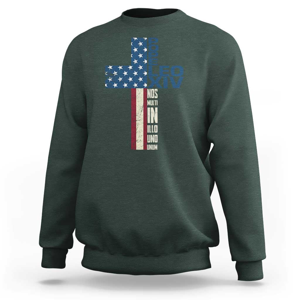 267th Pope Leo XIV Sweatshirt Nos Multi In Illo Uno Unum American Cross