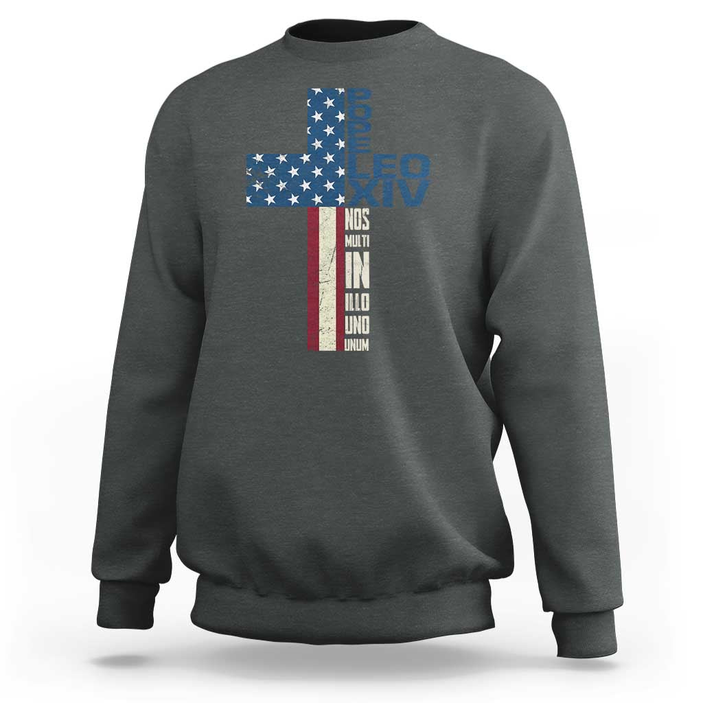 267th Pope Leo XIV Sweatshirt Nos Multi In Illo Uno Unum American Cross