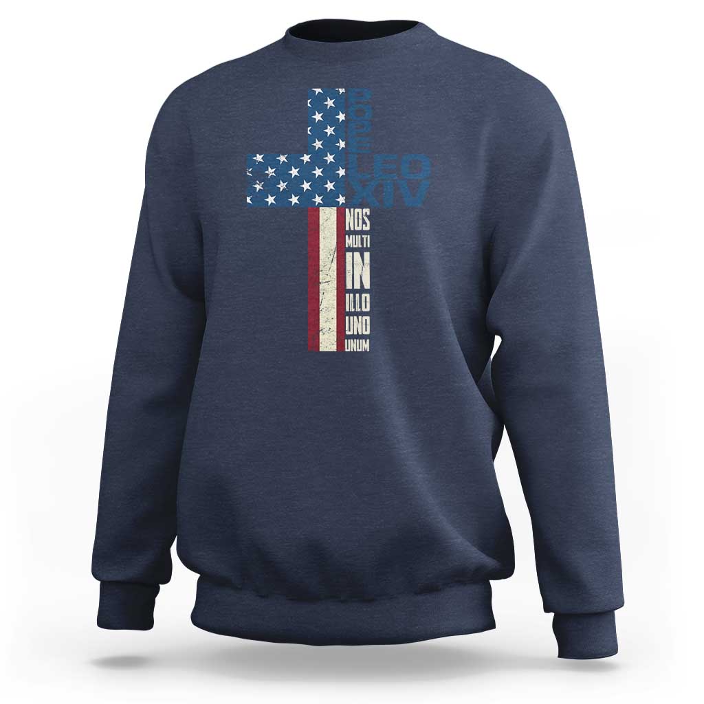 267th Pope Leo XIV Sweatshirt Nos Multi In Illo Uno Unum American Cross
