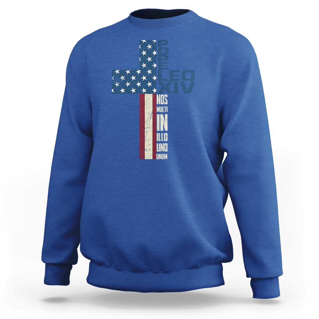 267th Pope Leo XIV Sweatshirt Nos Multi In Illo Uno Unum American Cross