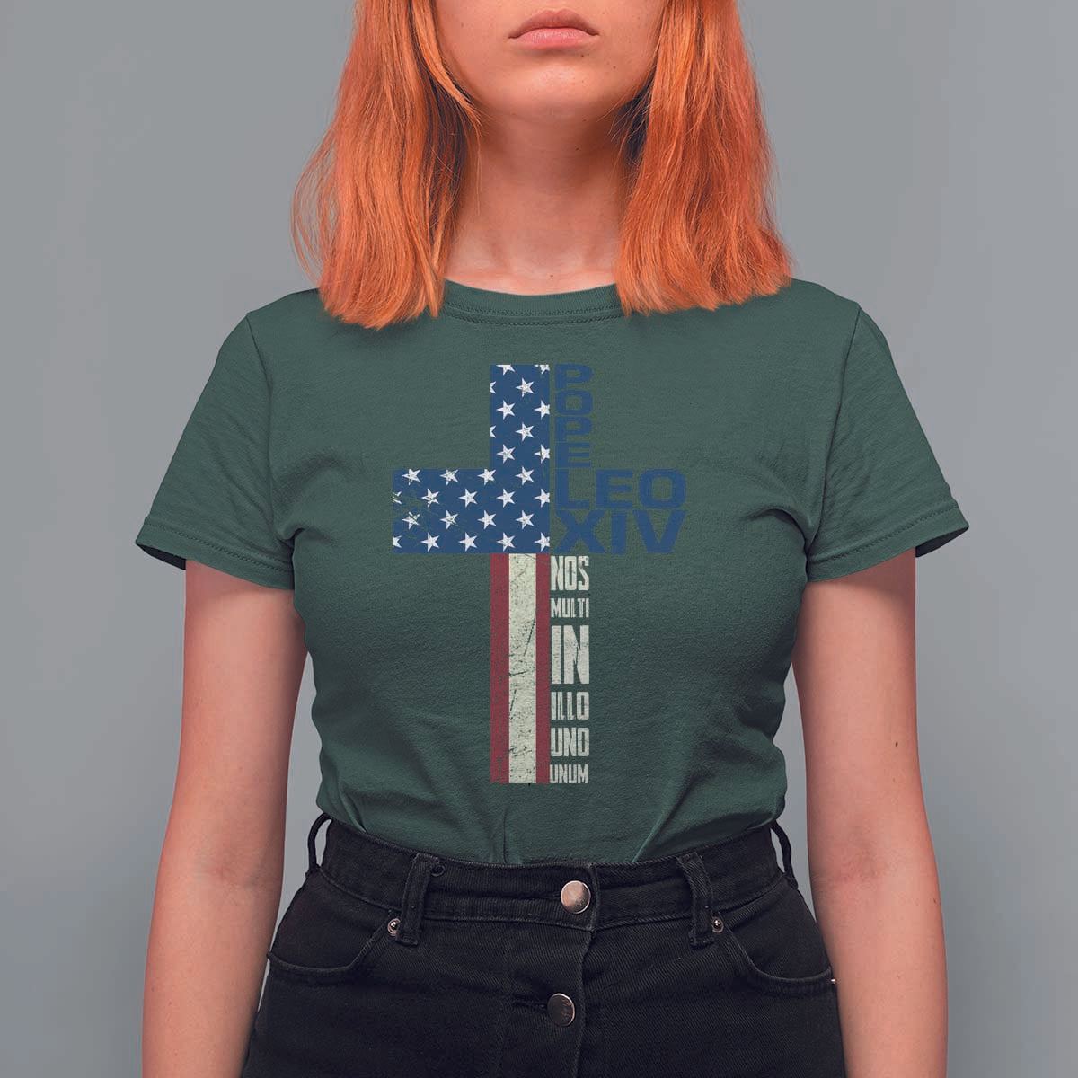 267th Pope Leo XIV T Shirt For Women Nos Multi In Illo Uno Unum American Cross
