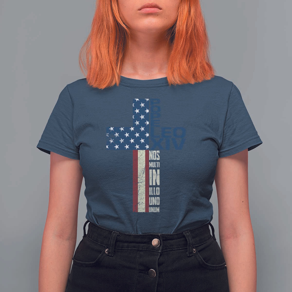 267th Pope Leo XIV T Shirt For Women Nos Multi In Illo Uno Unum American Cross