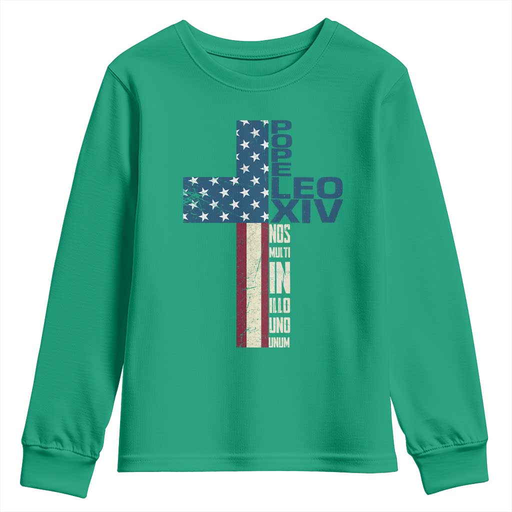 267th Pope Leo XIV Youth Sweatshirt Nos Multi In Illo Uno Unum American Cross