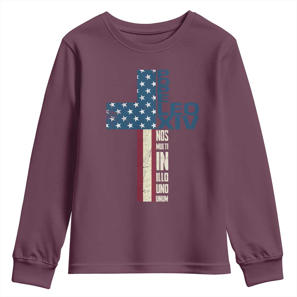 267th Pope Leo XIV Youth Sweatshirt Nos Multi In Illo Uno Unum American Cross
