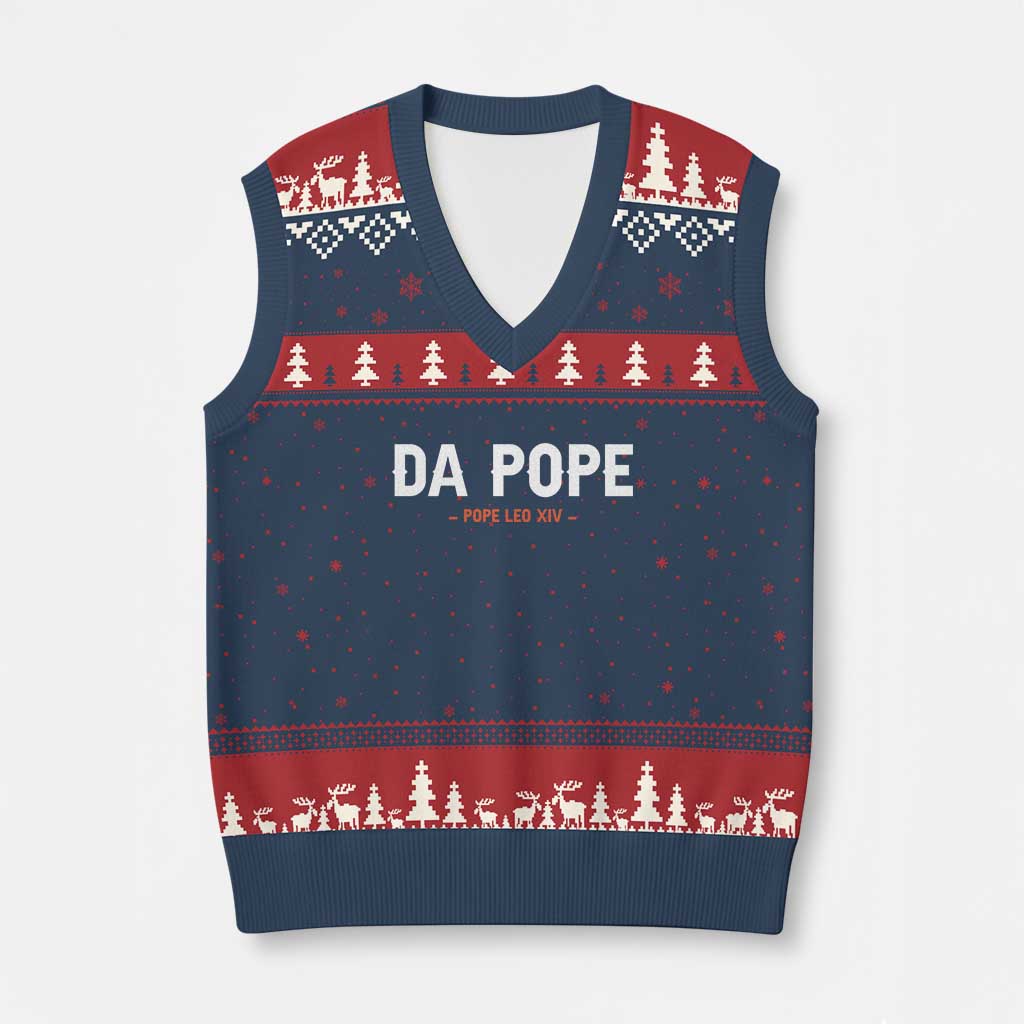 Da Pope Leo XIV V-Neck Knit Sweater Vest 267th Pope Catholic Chicago Pride - Wonder Print Shop