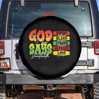 God Says I Am Spare Tire Cover Juneteenth Faith Black Excellence Affirmation Pan-African Colors - Wonder Print Shop