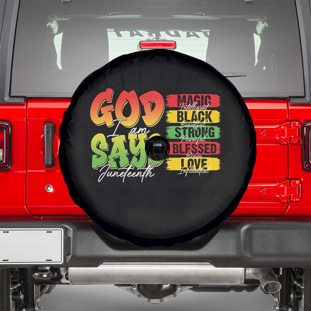 God Says I Am Spare Tire Cover Juneteenth Faith Black Excellence Affirmation Pan-African Colors - Wonder Print Shop