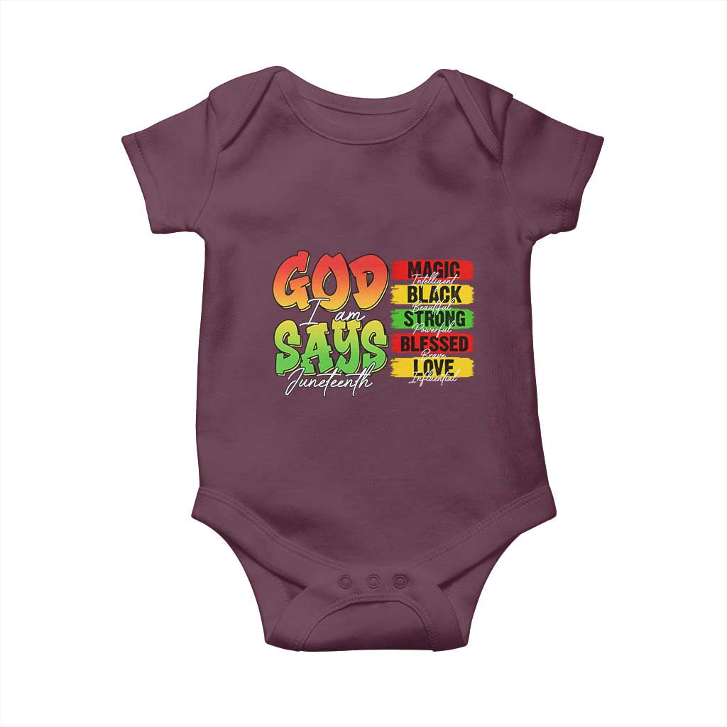 God Says I Am Baby Onesie Juneteenth Faith Black Excellence Affirmation Pan-African Colors - Wonder Print Shop