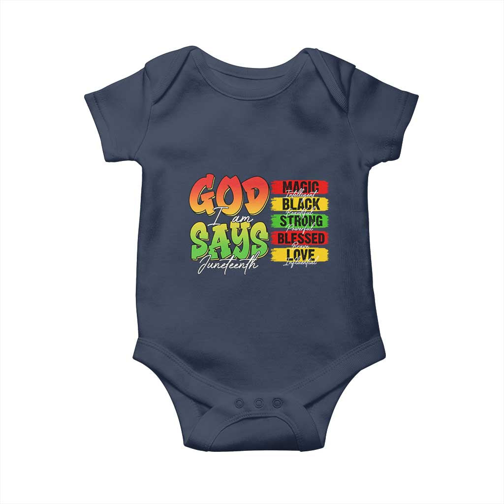 God Says I Am Baby Onesie Juneteenth Faith Black Excellence Affirmation Pan-African Colors - Wonder Print Shop