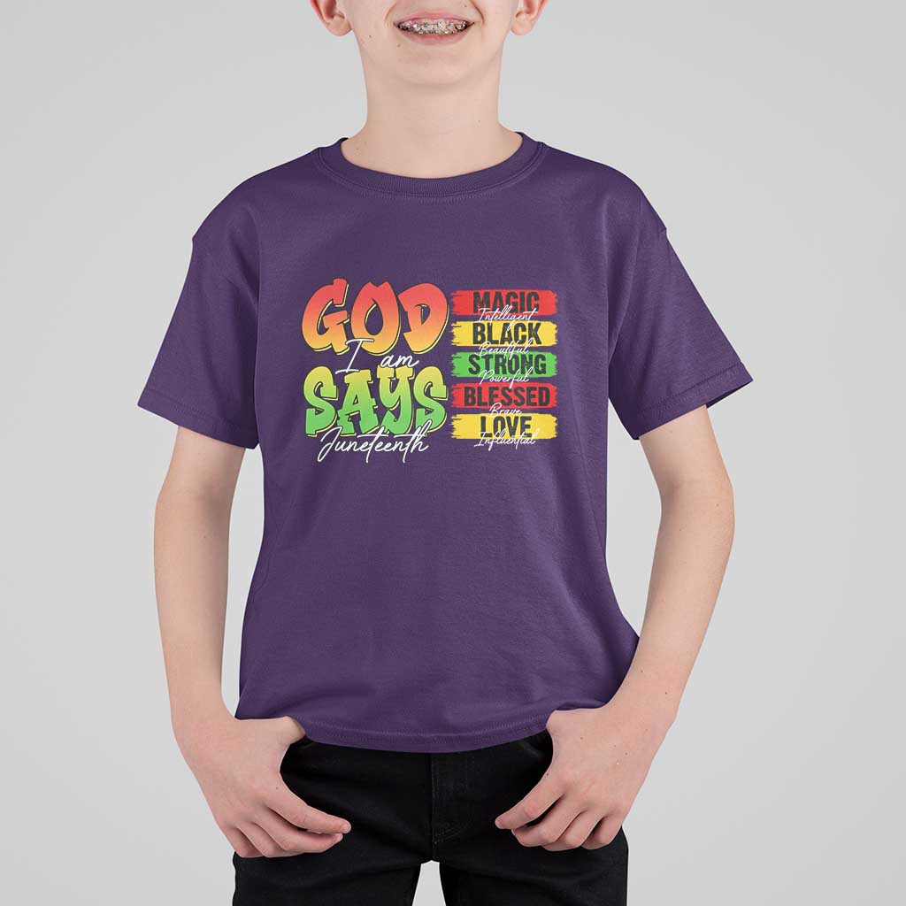 God Says I Am T Shirt For Kid Juneteenth Faith Black Excellence Affirmation Pan-African Colors - Wonder Print Shop