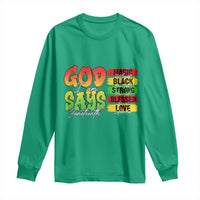 God Says I Am Long Sleeve Shirt Juneteenth Faith Black Excellence Affirmation Pan-African Colors - Wonder Print Shop