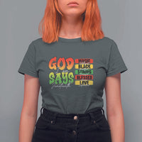 God Says I Am T Shirt For Women Juneteenth Faith Black Excellence Affirmation Pan-African Colors - Wonder Print Shop