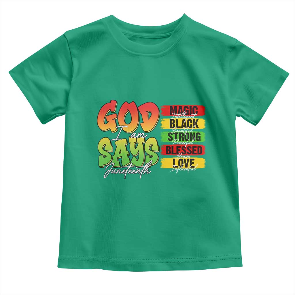 God Says I Am Toddler T Shirt Juneteenth Faith Black Excellence Affirmation Pan-African Colors - Wonder Print Shop