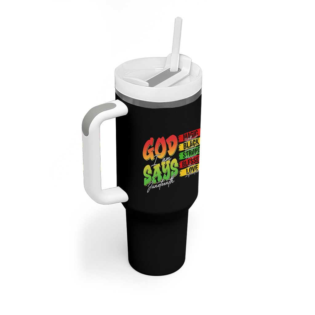 God Says I Am Tumbler With Handle Juneteenth Faith Black Excellence Affirmation Pan-African Colors - Wonder Print Shop