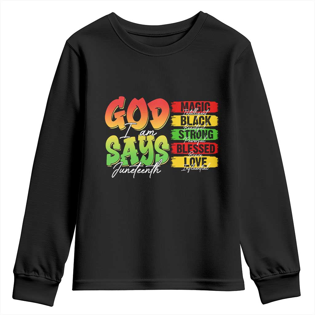 God Says I Am Youth Sweatshirt Juneteenth Faith Black Excellence Affirmation Pan-African Colors - Wonder Print Shop