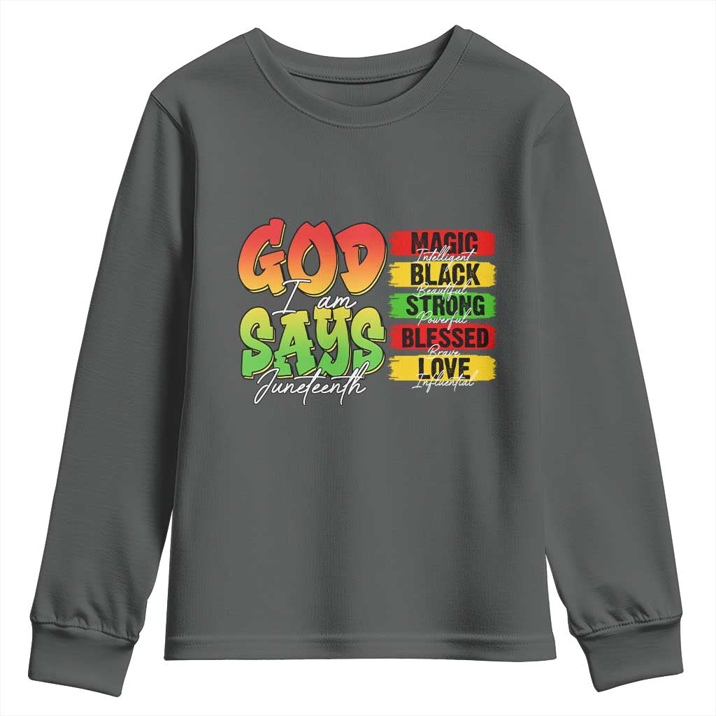 God Says I Am Youth Sweatshirt Juneteenth Faith Black Excellence Affirmation Pan-African Colors - Wonder Print Shop