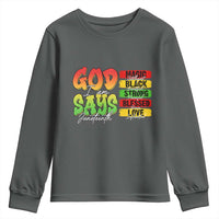God Says I Am Youth Sweatshirt Juneteenth Faith Black Excellence Affirmation Pan-African Colors - Wonder Print Shop