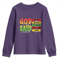 God Says I Am Youth Sweatshirt Juneteenth Faith Black Excellence Affirmation Pan-African Colors - Wonder Print Shop