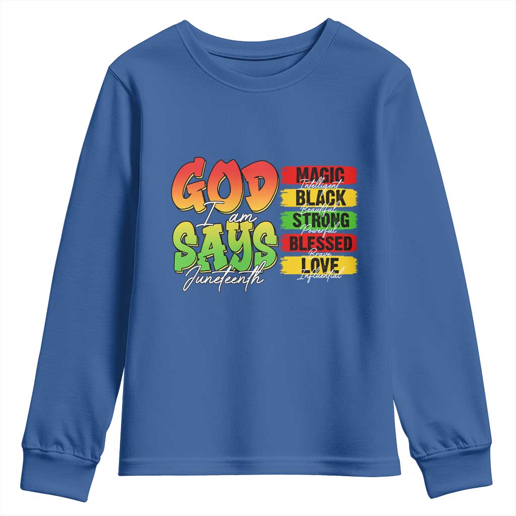 God Says I Am Youth Sweatshirt Juneteenth Faith Black Excellence Affirmation Pan-African Colors - Wonder Print Shop
