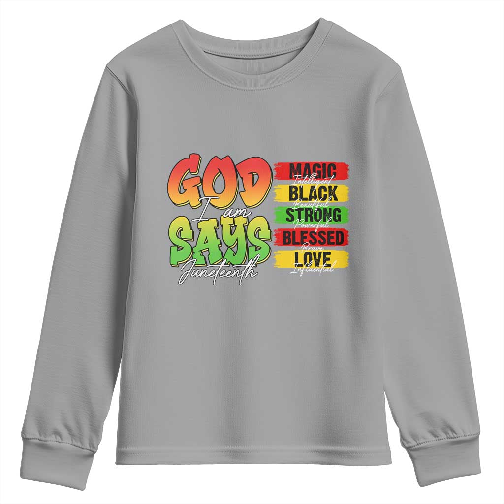 God Says I Am Youth Sweatshirt Juneteenth Faith Black Excellence Affirmation Pan-African Colors - Wonder Print Shop