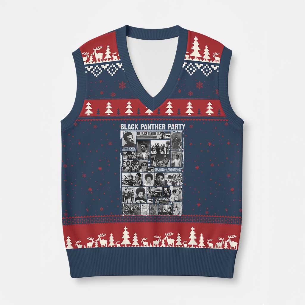 Black Panther Party Collage V-Neck Knit Sweater Vest Revolutionary Tribute to Huey P. Newton Movement Legacy - Wonder Print Shop