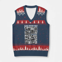 Black Panther Party Collage V-Neck Knit Sweater Vest Revolutionary Tribute to Huey P. Newton Movement Legacy - Wonder Print Shop