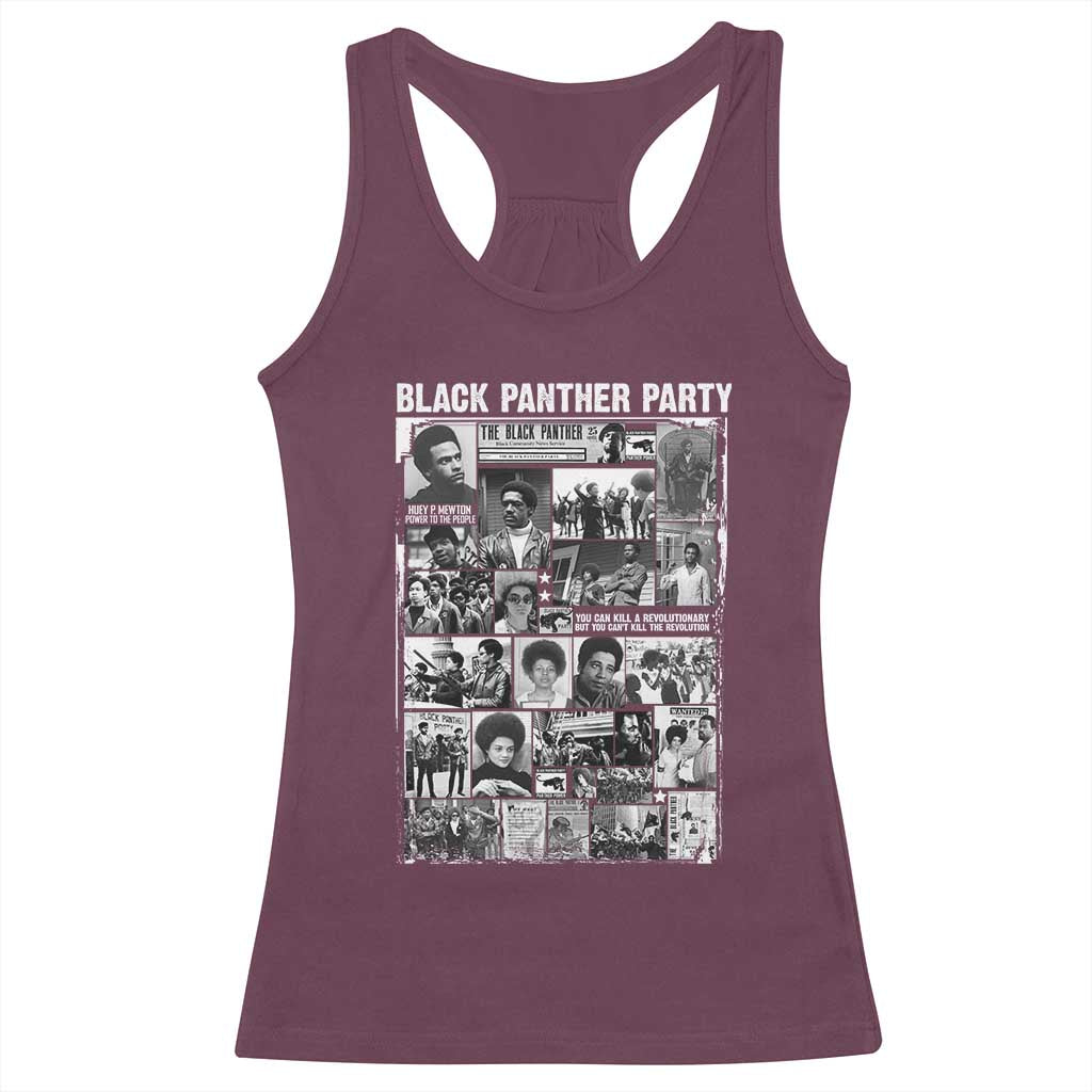 Black Panther Party Collage Racerback Tank Top Revolutionary Tribute to Huey P. Newton Movement Legacy - Wonder Print Shop