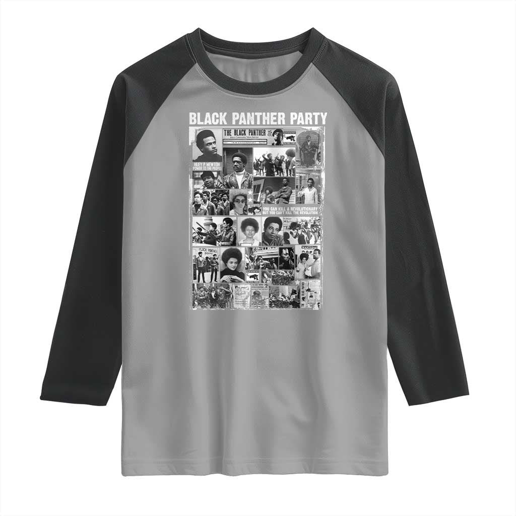 Black Panther Party Collage Raglan Shirt Revolutionary Tribute to Huey P. Newton Movement Legacy - Wonder Print Shop
