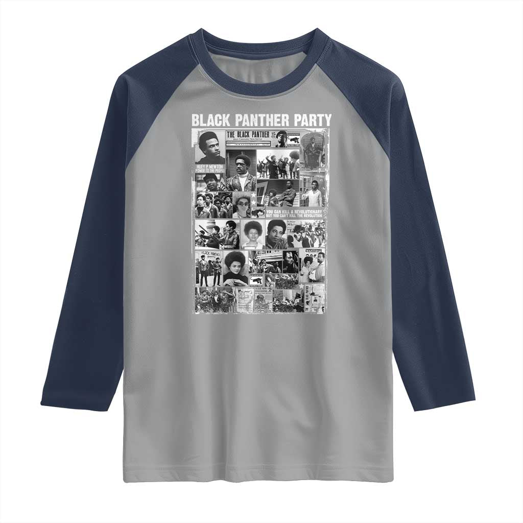Black Panther Party Collage Raglan Shirt Revolutionary Tribute to Huey P. Newton Movement Legacy - Wonder Print Shop