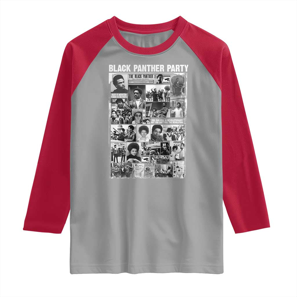 Black Panther Party Collage Raglan Shirt Revolutionary Tribute to Huey P. Newton Movement Legacy - Wonder Print Shop