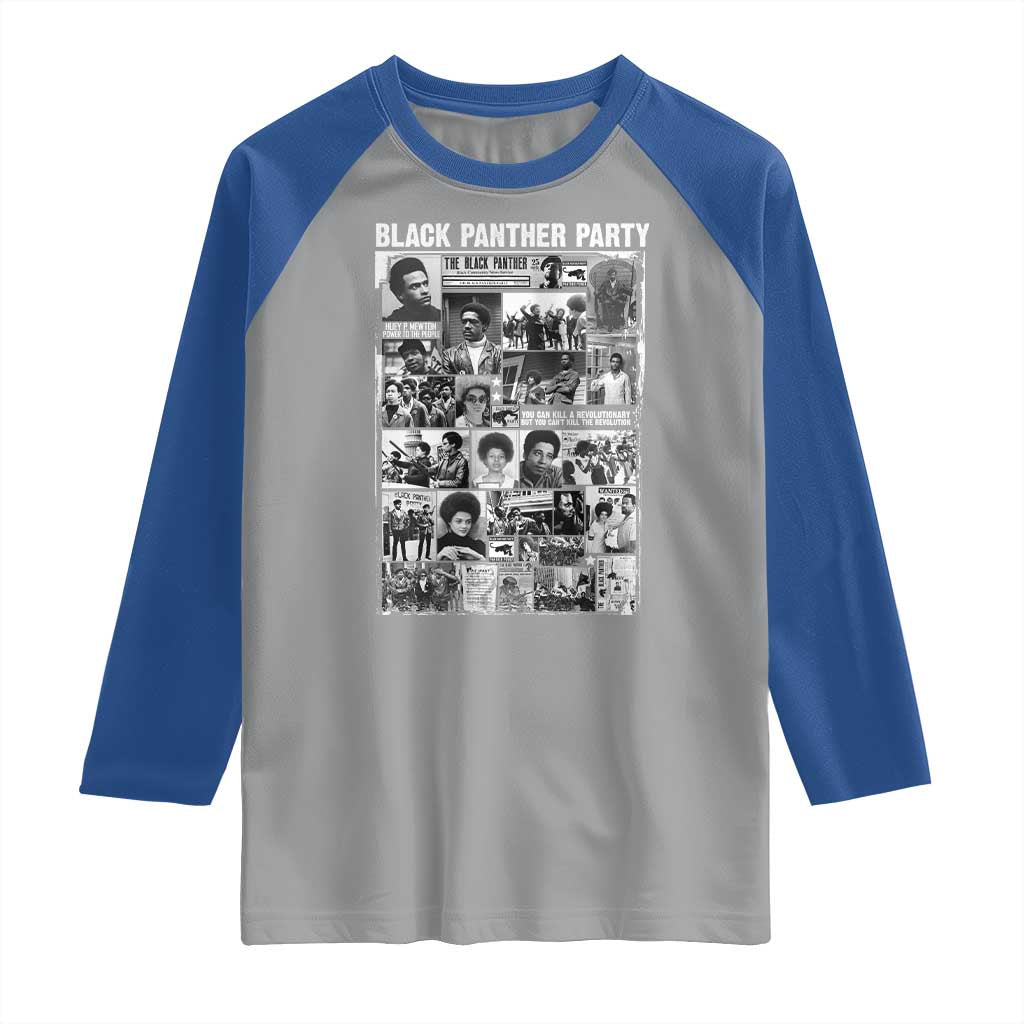 Black Panther Party Collage Raglan Shirt Revolutionary Tribute to Huey P. Newton Movement Legacy - Wonder Print Shop