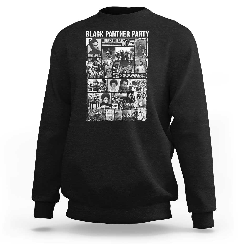 Black Panther Party Collage Sweatshirt Revolutionary Tribute to Huey P. Newton Movement Legacy - Wonder Print Shop