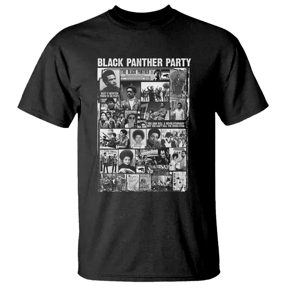 Black Panther Party Collage T Shirt Revolutionary Tribute to Huey P. Newton Movement Legacy - Wonder Print Shop