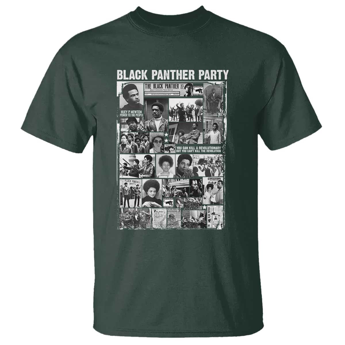 Black Panther Party Collage T Shirt Revolutionary Tribute to Huey P. Newton Movement Legacy - Wonder Print Shop