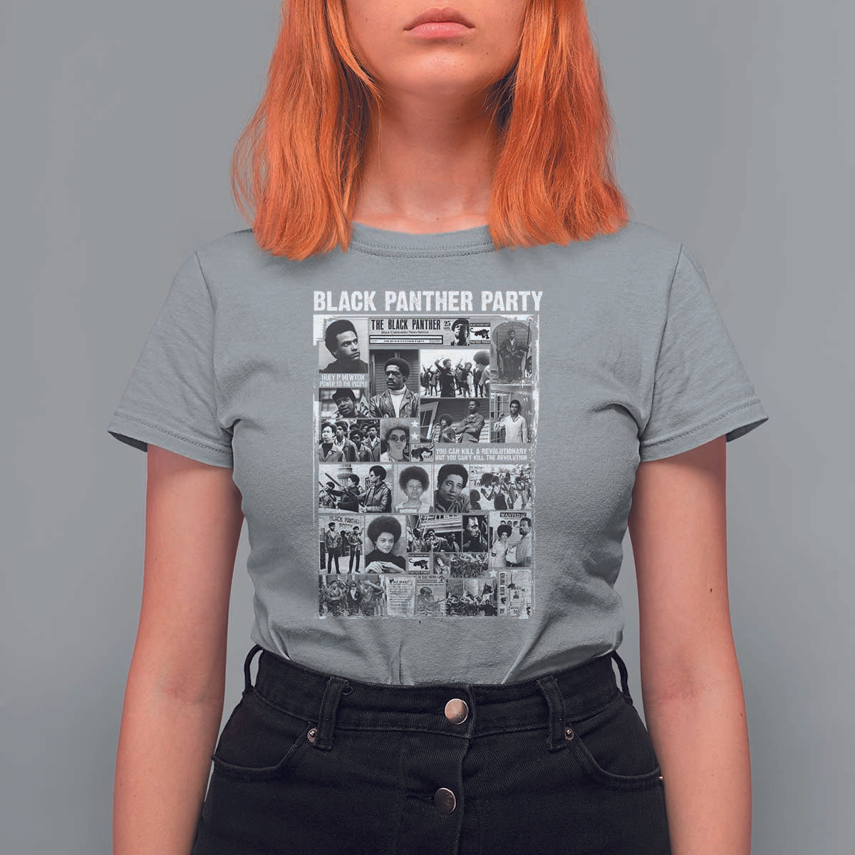Black Panther Party Collage T Shirt For Women Revolutionary Tribute to Huey P. Newton Movement Legacy - Wonder Print Shop