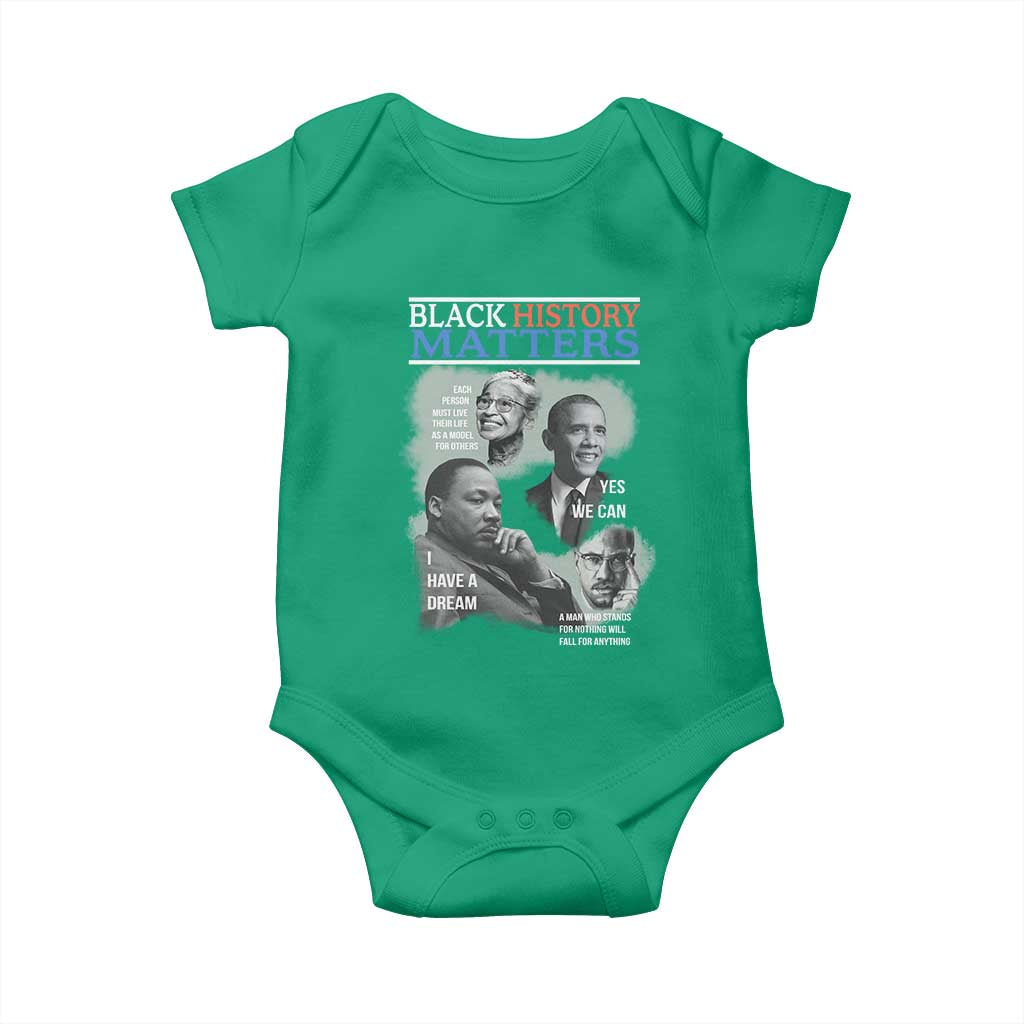 Black History Matters Baby Onesie MLK Malcolm X Obama Rosa Parks Inspirational Tribute - Wonder Print Shop