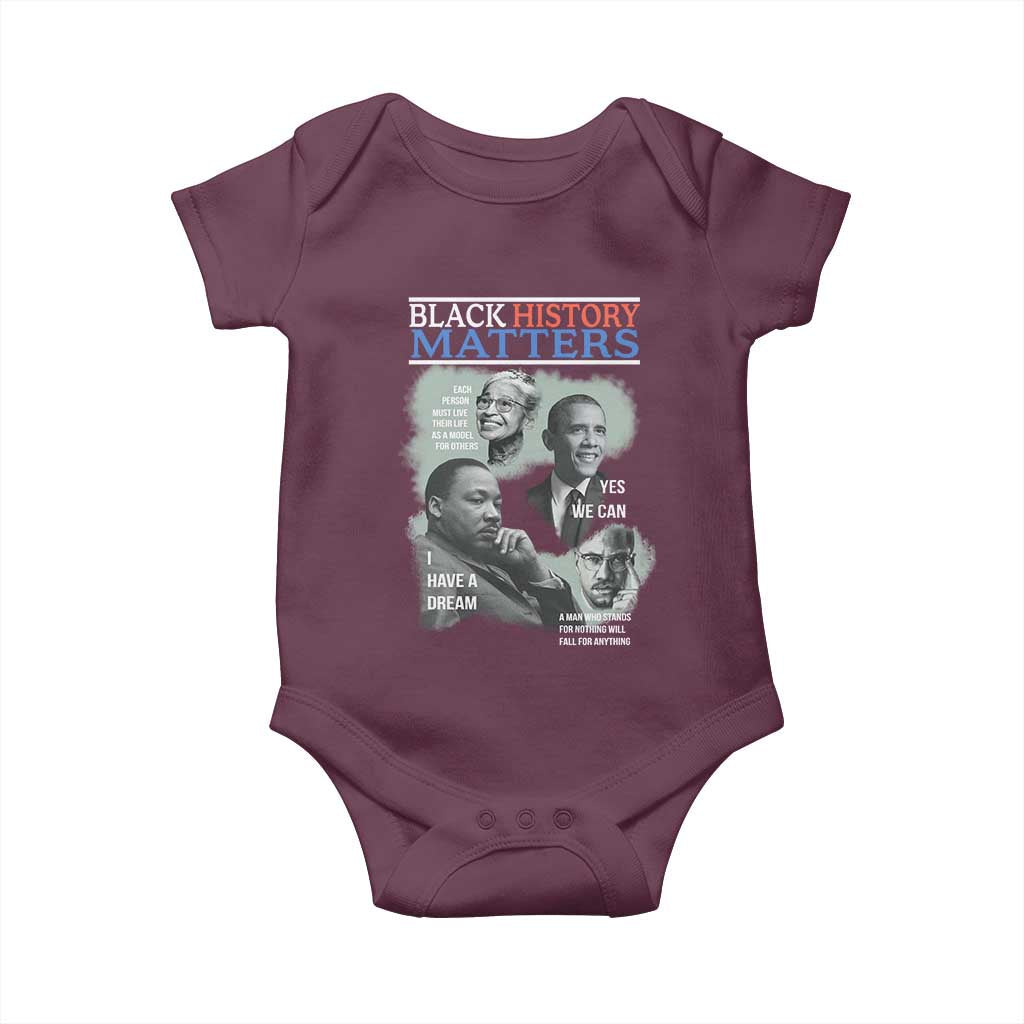 Black History Matters Baby Onesie MLK Malcolm X Obama Rosa Parks Inspirational Tribute - Wonder Print Shop