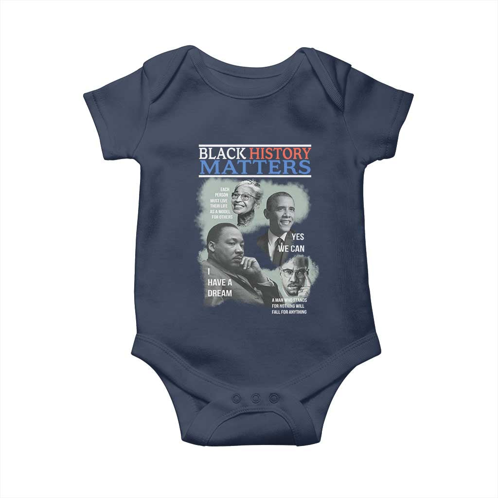 Black History Matters Baby Onesie MLK Malcolm X Obama Rosa Parks Inspirational Tribute - Wonder Print Shop