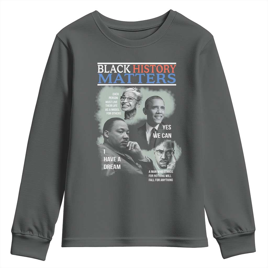 Black History Matters Youth Sweatshirt MLK Malcolm X Obama Rosa Parks Inspirational Tribute - Wonder Print Shop