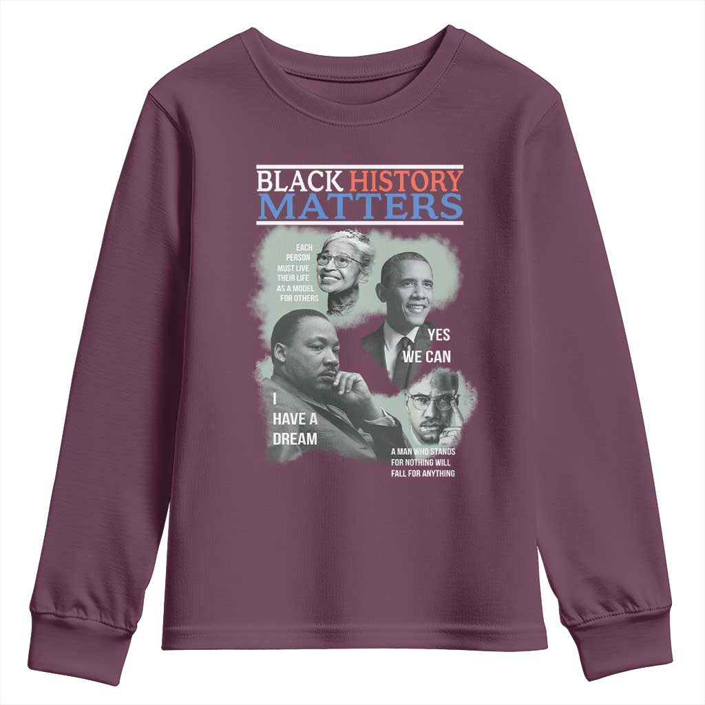 Black History Matters Youth Sweatshirt MLK Malcolm X Obama Rosa Parks Inspirational Tribute - Wonder Print Shop